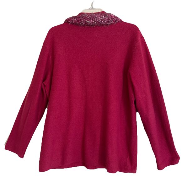 Chicos Boiled Wool Cardigan Jacket Womens 2 L Magenta Button Up w/Eyelash Scarf - Picture 6 of 14